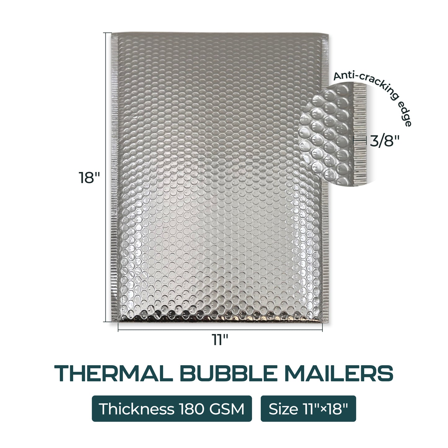 Silver Thermal Bubble Mailers 11x18” - 260/Box | Heavy-Duty Padded Envelopes for Hot & Cold Goods | 180 GSM | Leakproof, Waterproof, Tearproof