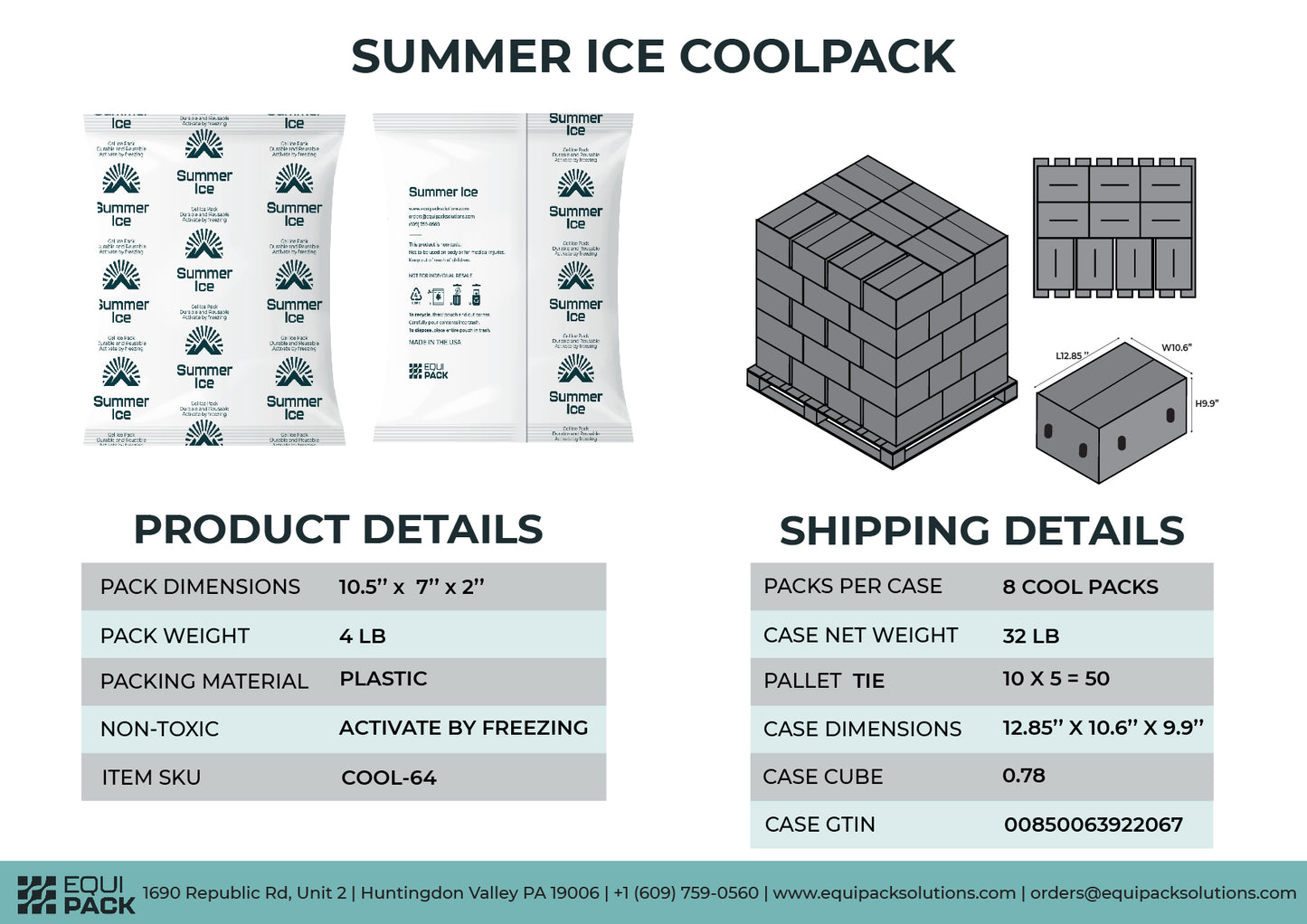 Pallet of 400 Pre-Frozen Gel Ice Packs | 4 lb Each | 8 per Case, 50 Cases