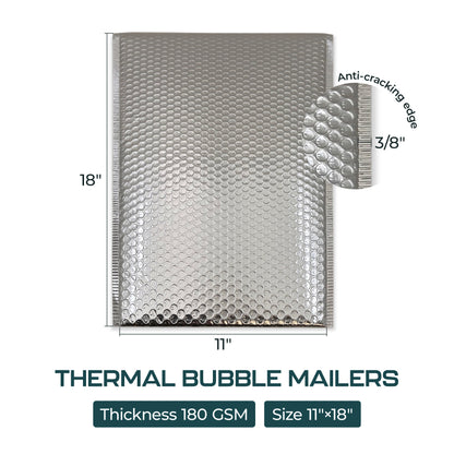 Silver Thermal Bubble Mailers 11x18” - 260/Box | Heavy-Duty Padded Envelopes for Hot & Cold Goods | 180 GSM | Leakproof, Waterproof, Tearproof