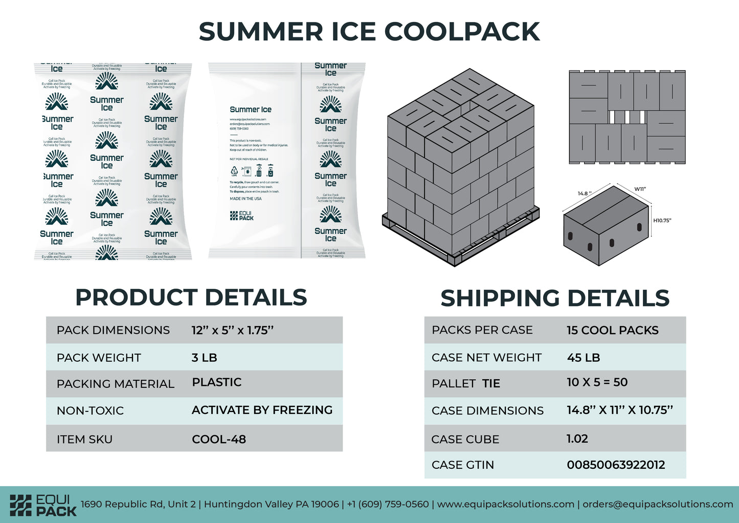 Pallet of 600 Pre-Frozen Gel Ice Packs | 3 lb Each | 12 per Case, 50 Cases